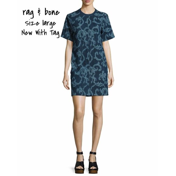 rag & bone Denim Shift Dress Esmond Laser Cut Blue Size Large New With Tag - Picture 1 of 2